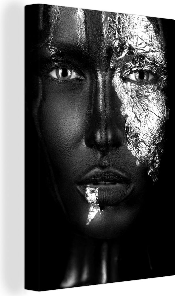 OneMillionCanvasses - Leinwandbilder - 90x140 cm, Frau - Blattgold - Schwarz und Gold - Schwarz und Weiß, Wandbilder Kunstdruck Wanddekoration -...