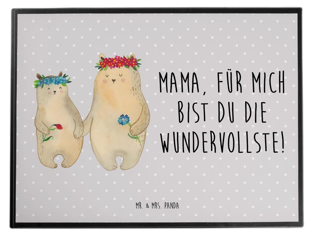 Mr. & Mrs. Panda Schreibunterlage Bären mit Blumenkranz - Grau Pastell - Geschenk, tischpad, schreibtischunterlage, rutschfest, Muttertag, schreib...