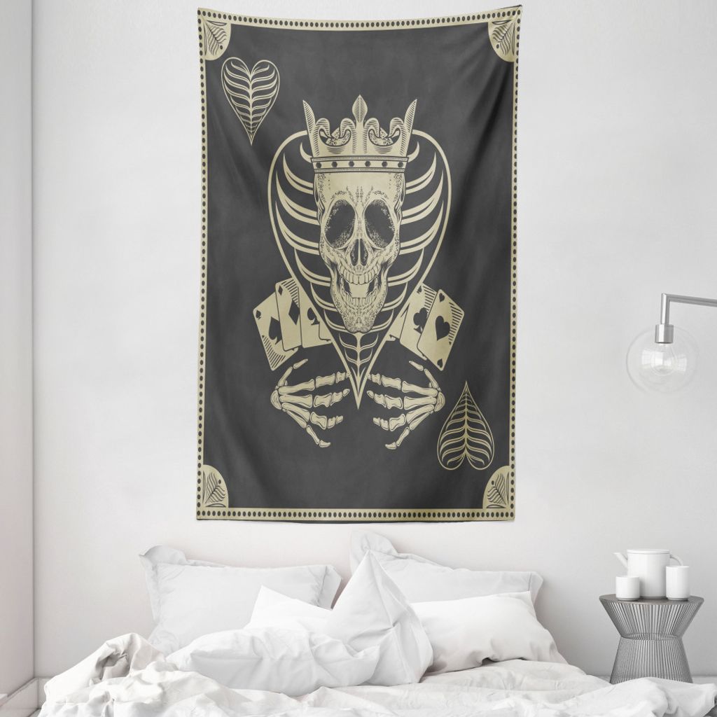 ABAKUHAUS Schädel Wandteppich und Tagesdecke, Vector Schädel Poker-Karten aus Weiches Mikrofaser Stoff Waschbar ohne Verblassen Digitaldruck, 140...
