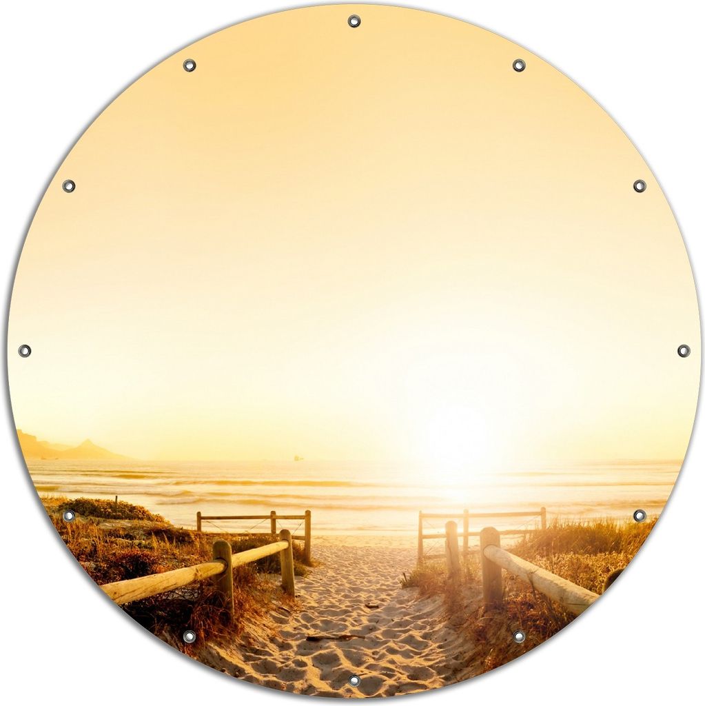 Wallario rundes Outdoor-Poster für Garten oder Balkon, Motiv Strand in Südafrika II - Himmel in orange, 120 cm Durchmesser