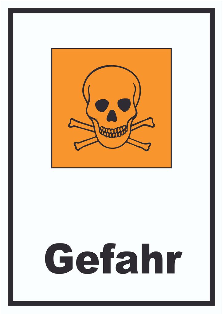 Schild Gefahrensymbol giftig Gefahr Totenkopf hochkant A1 Rückseite selbstklebend