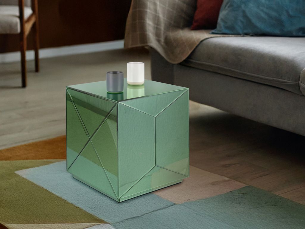 Würfel Beistelltisch, Wohnzimmertisch für Sofas, Nachttisch Grün verspiegelt