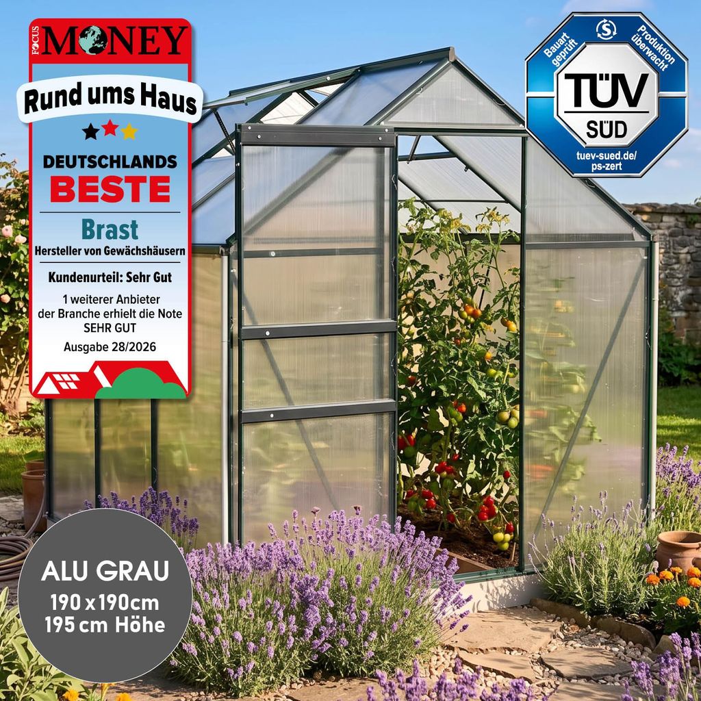 BRAST Gewächshaus Aluminium mit Fundament | 190x190x195cm | Produktbild 