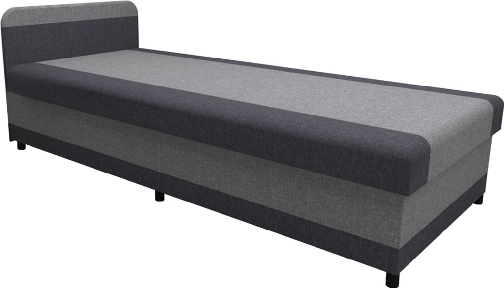 A studio shot of a single bed.