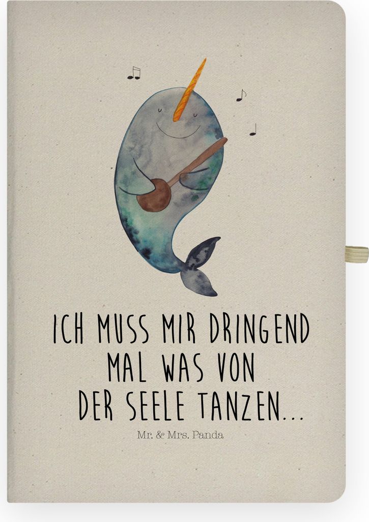 Mr. & Mrs. Panda Tagebuch Narwal Gitarre - Transparent - Geschenk, Kladde, Journal, Wal, Meer, Notizheft, Probleme, Problemlösung, Skizzenheft, Ta...