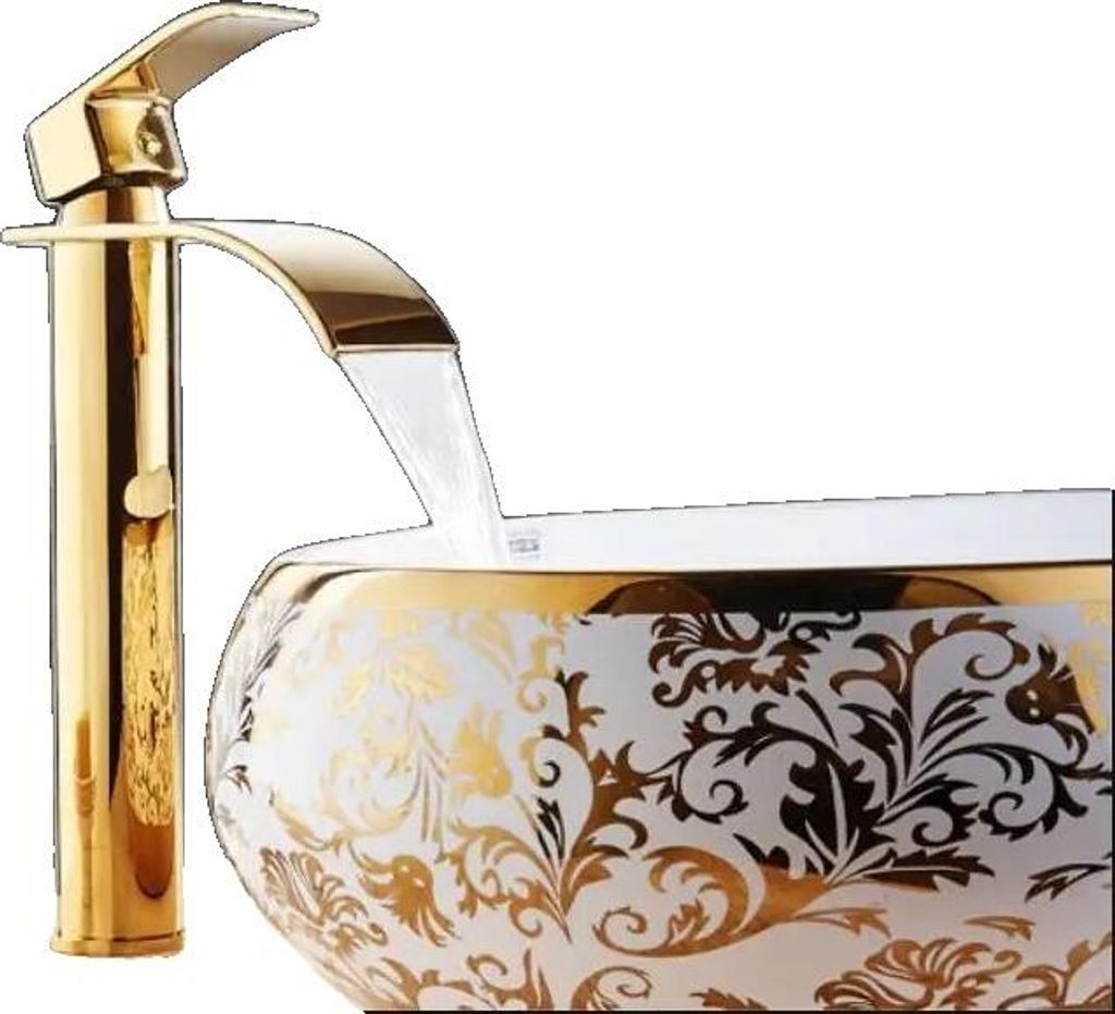 Badezimmerarmatur, Gold-Finish, Wasserfall-Design, gold hoch B