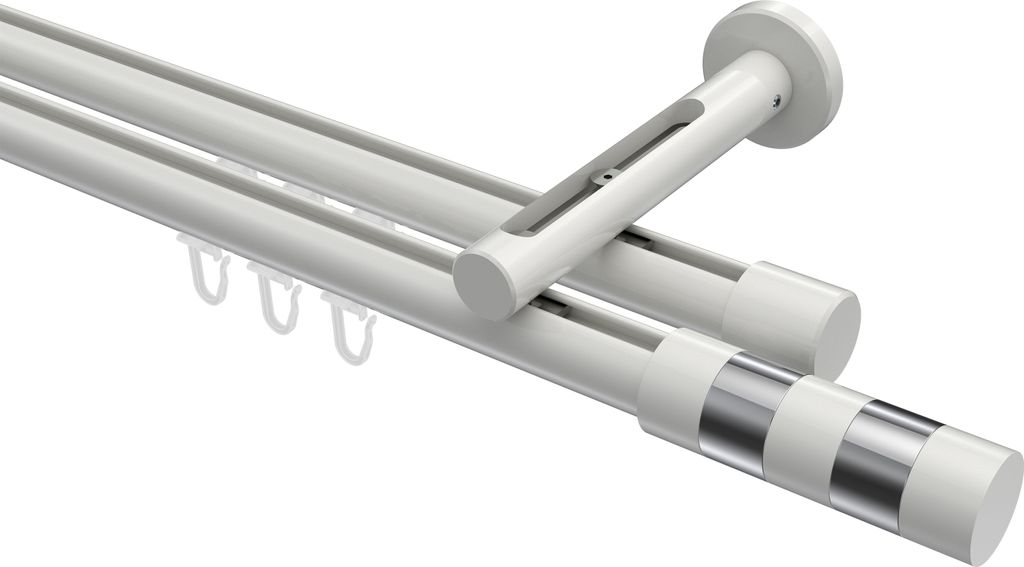 Interdeco Innenlaufstange / Gardinenstange mit Innenlauf Weiß, Typ Siteno Mavell (Zylinder Bicolor), 20 mm Ø 2-läufig, 240 cm