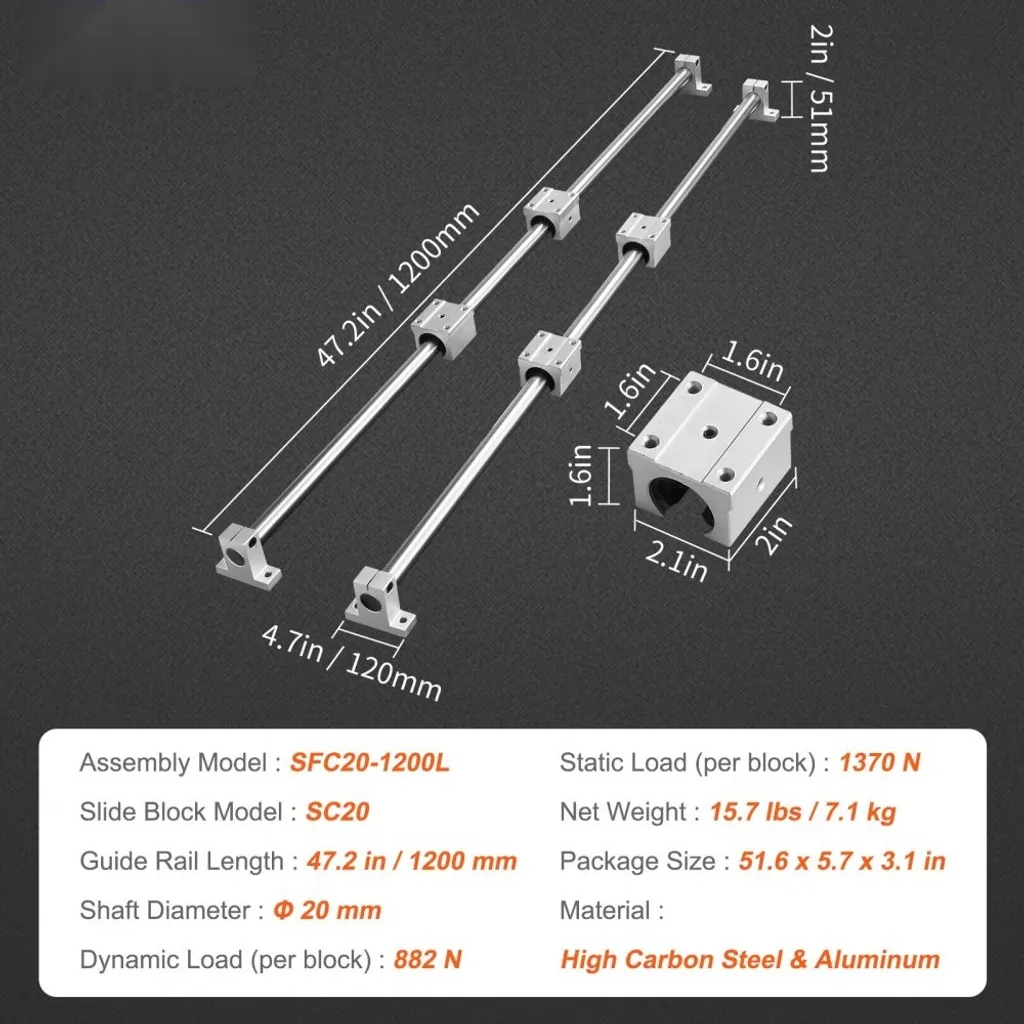 Set Guide Lineari SFC20 1200mm e 1000mm - Kit 2 Binari e 4 Blocchi SC20 - 7