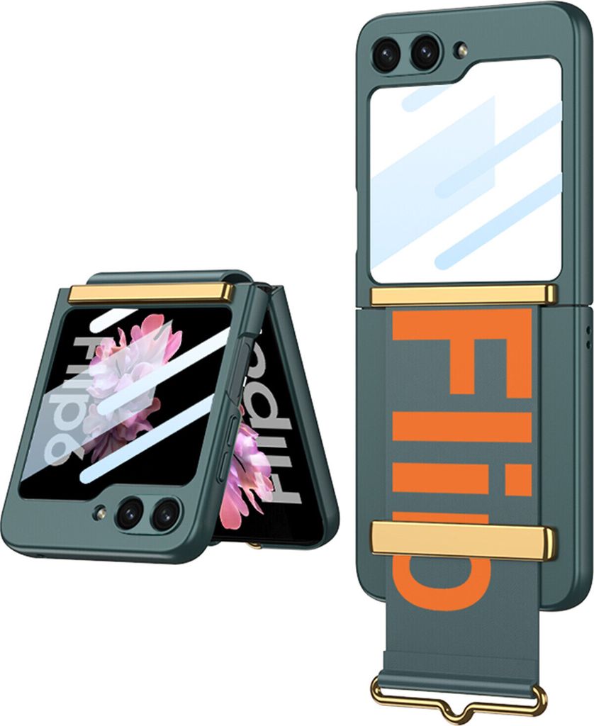 Hülle für Samsung Galaxy Z Flip 6 / Z Flip 7 FE Ultradünne Schutzhülle Klappschutz mit Kleiner Displayschutzfolie und Armband Grün