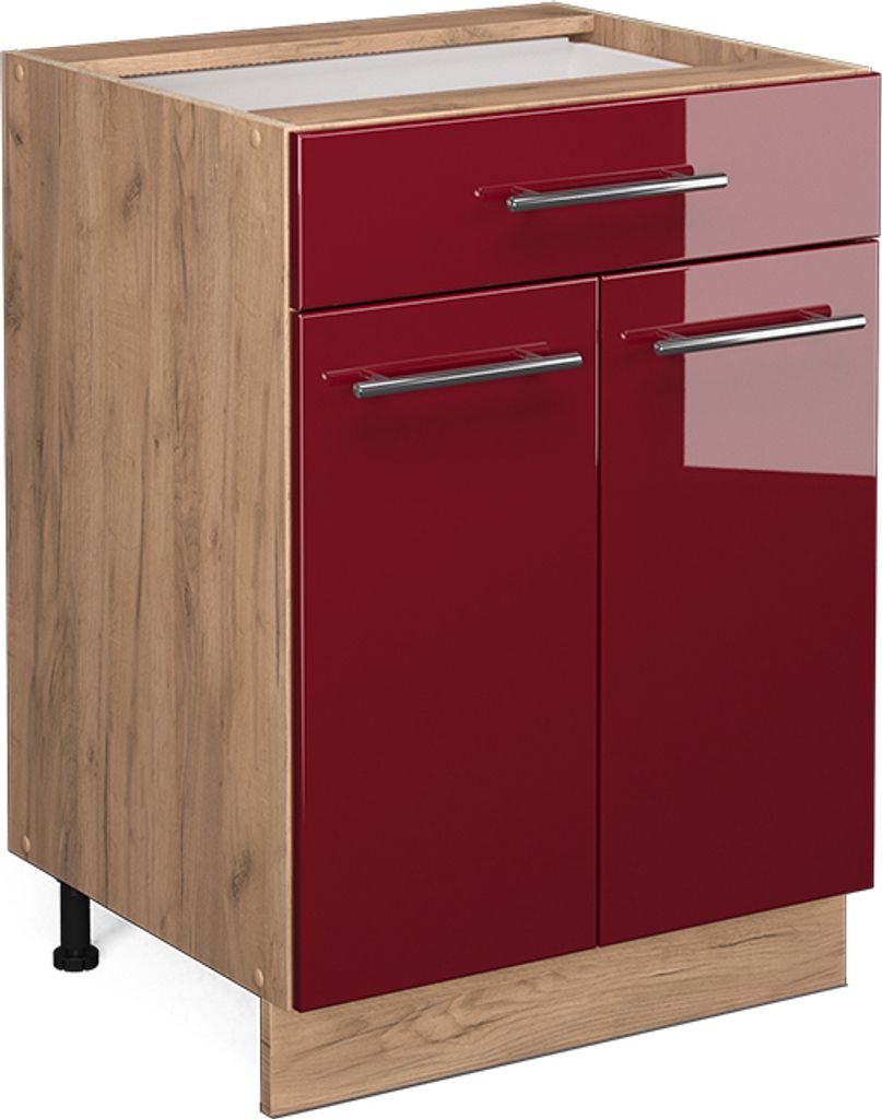 Küchenunterschrank Vicco Fame-Line Bordeaux Hochglanz 60 cm mit Schublade, ohne Arbeitsplatte, Model 38336