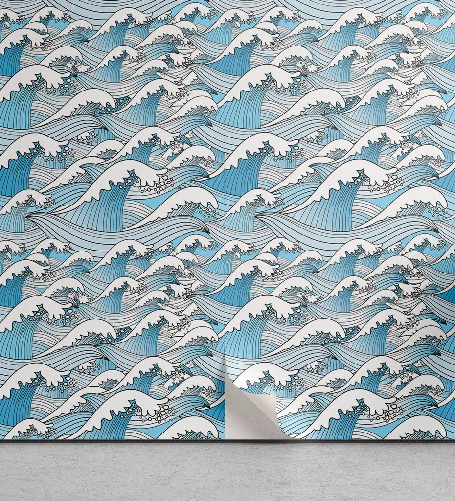 ABAKUHAUS Ozean abziehbare & klebbare Tapete für Zuhause, Wellenförmige Sea Marine Stripes, selbstklebendes Wohnzimmer Küchenakzent, 33 cm x 250...