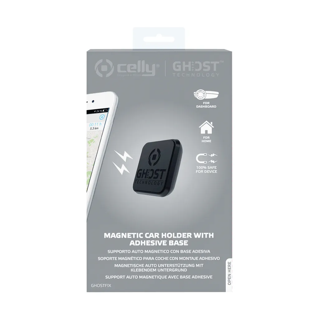 Supporto Cellulare Auto Magnetico Celly GHOSTFIX Nero Adesivo - 6