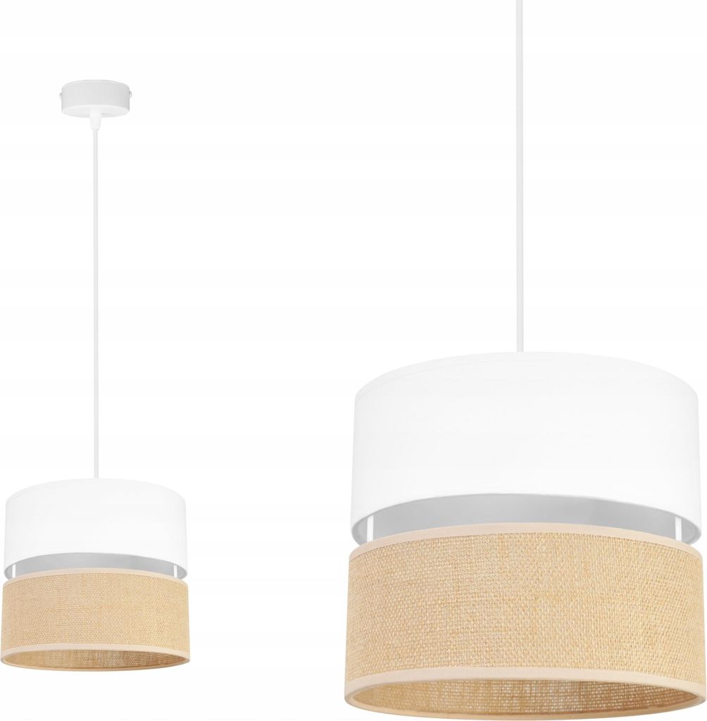 Light-Home Juta Hängelampe - Metall mit Lampenschirm aus Stoff - E27 - Klassisch 1-Flammig 20 cm - Weiß Basis und Jute und Weiß