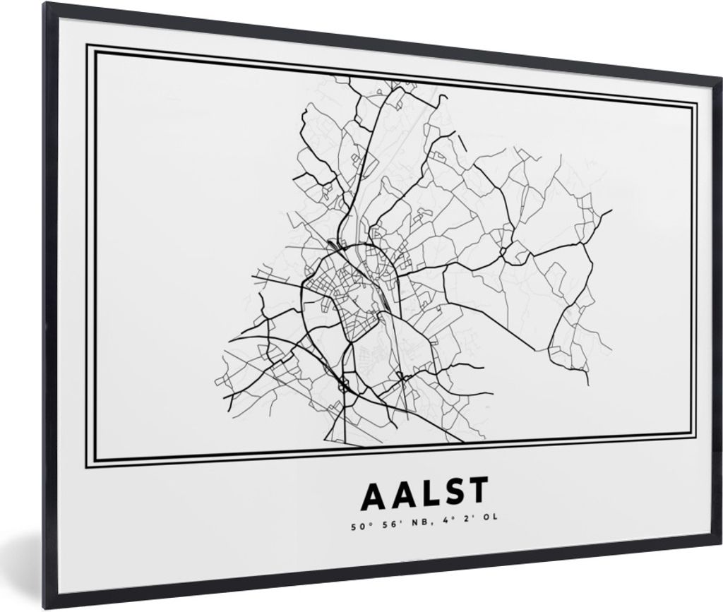 MuchoWow Gerahmtes Poster Karte - Aalst - Schwarz und weiß - Belgien - Stadtplan - Karte 30x20 cm - Poster mit Schwarzem Bilderrahmen Wandposter...