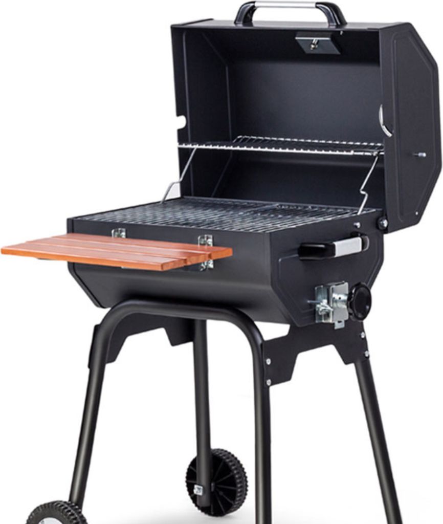 Guruss Holzkohlegrill mit Abdeckhaube und Schürze, BBQ Barbecue Stahl Grill Set mit Temperaturanzeige und Kaminsystem CG-075