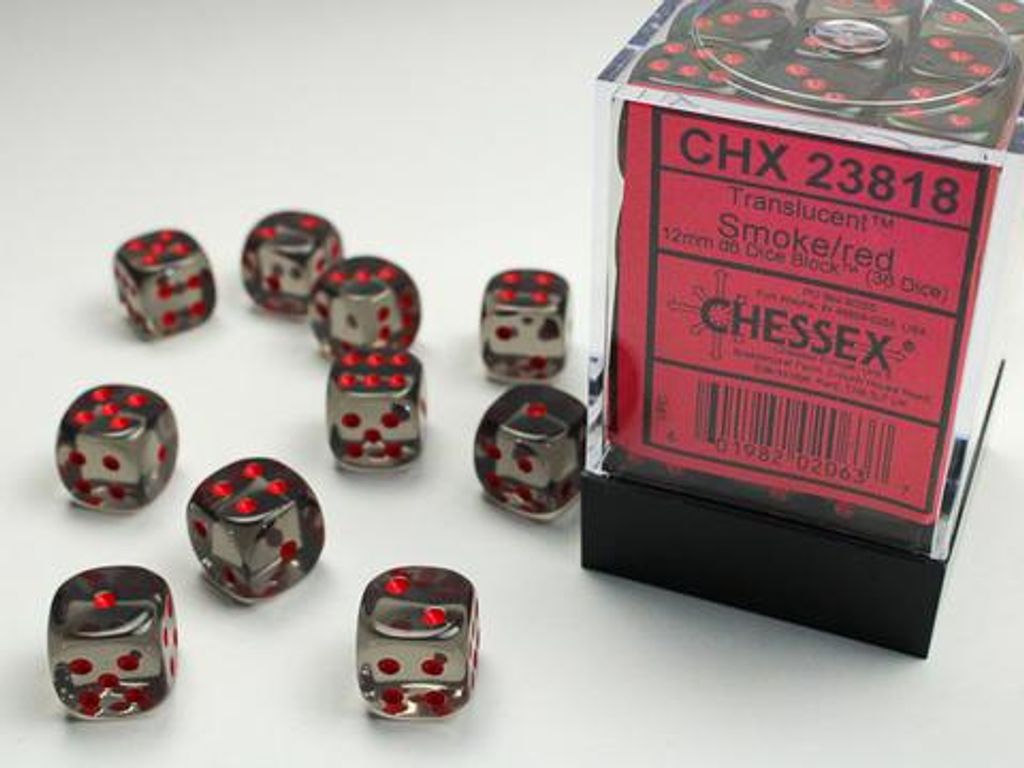 Chessex Translucent 12mm d6 Smoke/red Dice Block™ (36 dice) Produktbild 