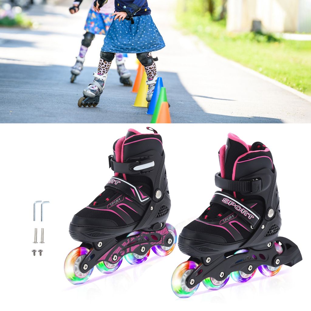 Kinder Rollschuhe S/M Pink Inlineskater Inliner Schuhe Verstellbar blinkend ROLL 