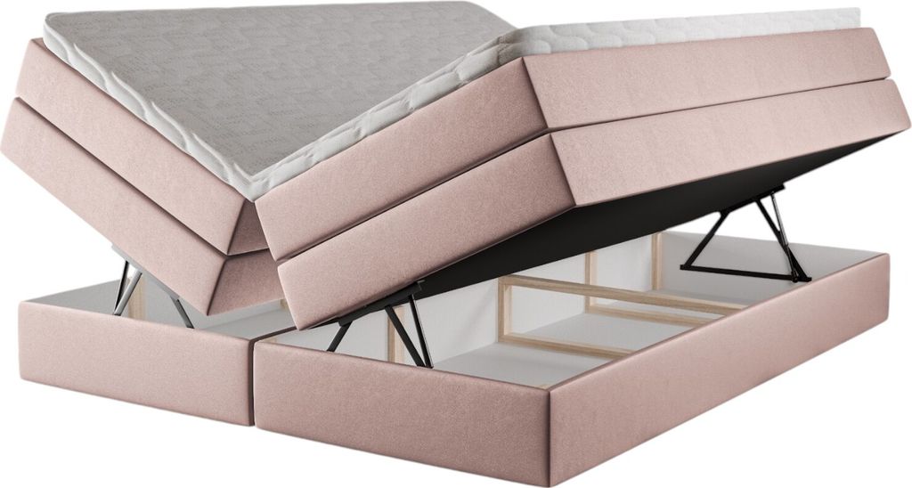 Kontinentales Boxspringbett Sibilla 160x200 – Polsterbett mit Bettkasten 3 Matratzen Stauraumbett ohne Kopfteil Boxspringbetten Samt Piano 22