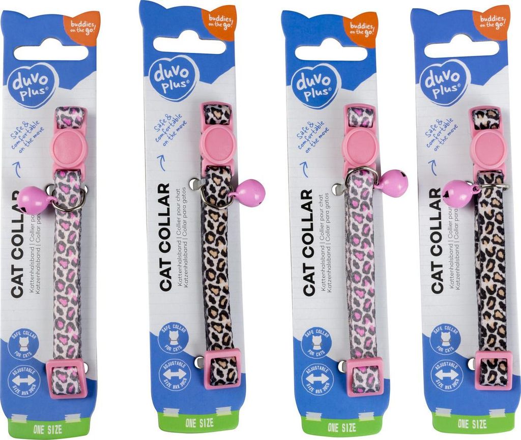 Duvo+ Kattenhalsband Panter Nylon Zwart/Roze 20-30cm / 10mm Productafbeelding 
