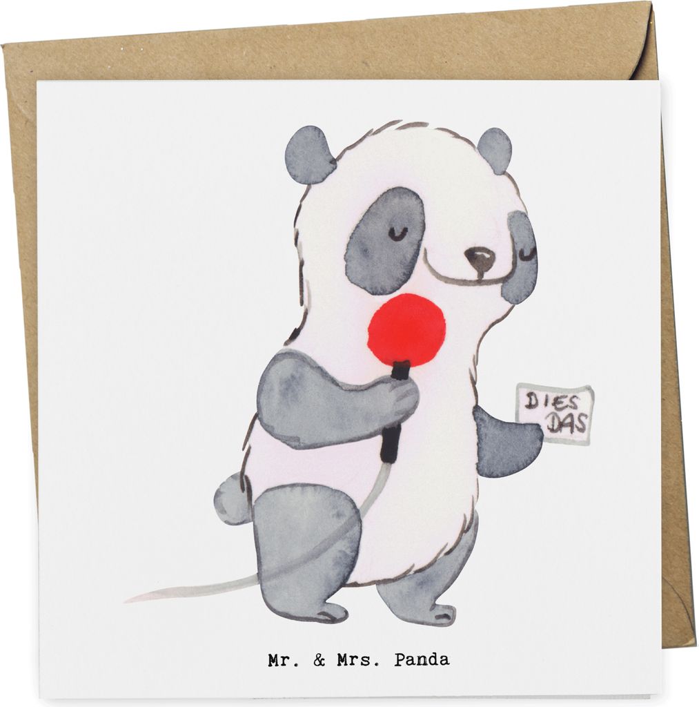 Mr. & Mrs. Panda Glückwunschkarte Reporter Herz - Weiß - Geschenk, doppelkarte, Klappkarte, anlasskarte, faltkarte, Grußkarte