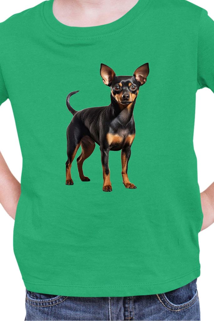 Kinder T-Shirt Dogs Breeds Miniature Pinscher Dog Breed 005, 12-13 Jahr - 152 / Grün