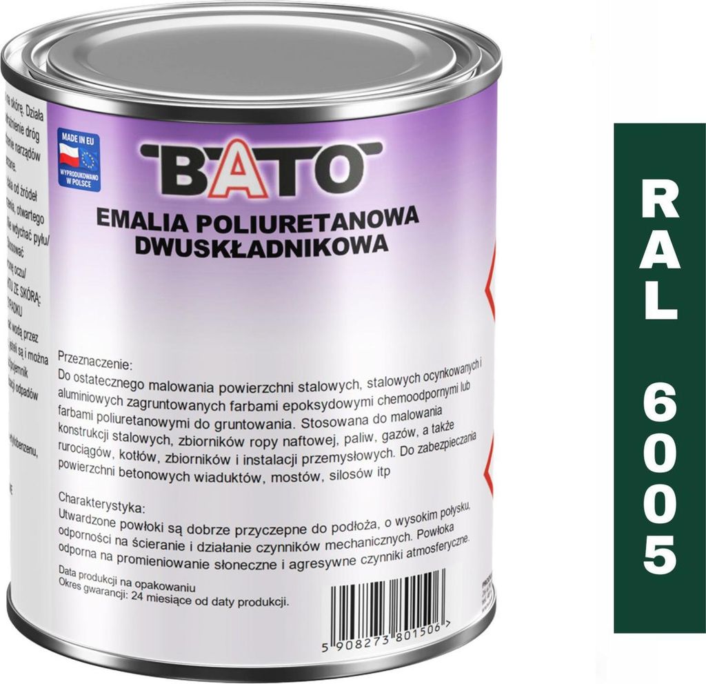 ZWEIKOMPONENTEN-POLYURETHAN-EMALIE GRÜN RAL 6005 A 1 L (0,8 L Farbe + 0,2 L Härter)