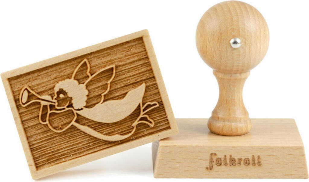 Folkroll Motiv-Keksstempel Weihnachtsengel, 70x50 mm, Cookiestempel, Backstempel, Keks, Stempel, Buchenholz, 231129