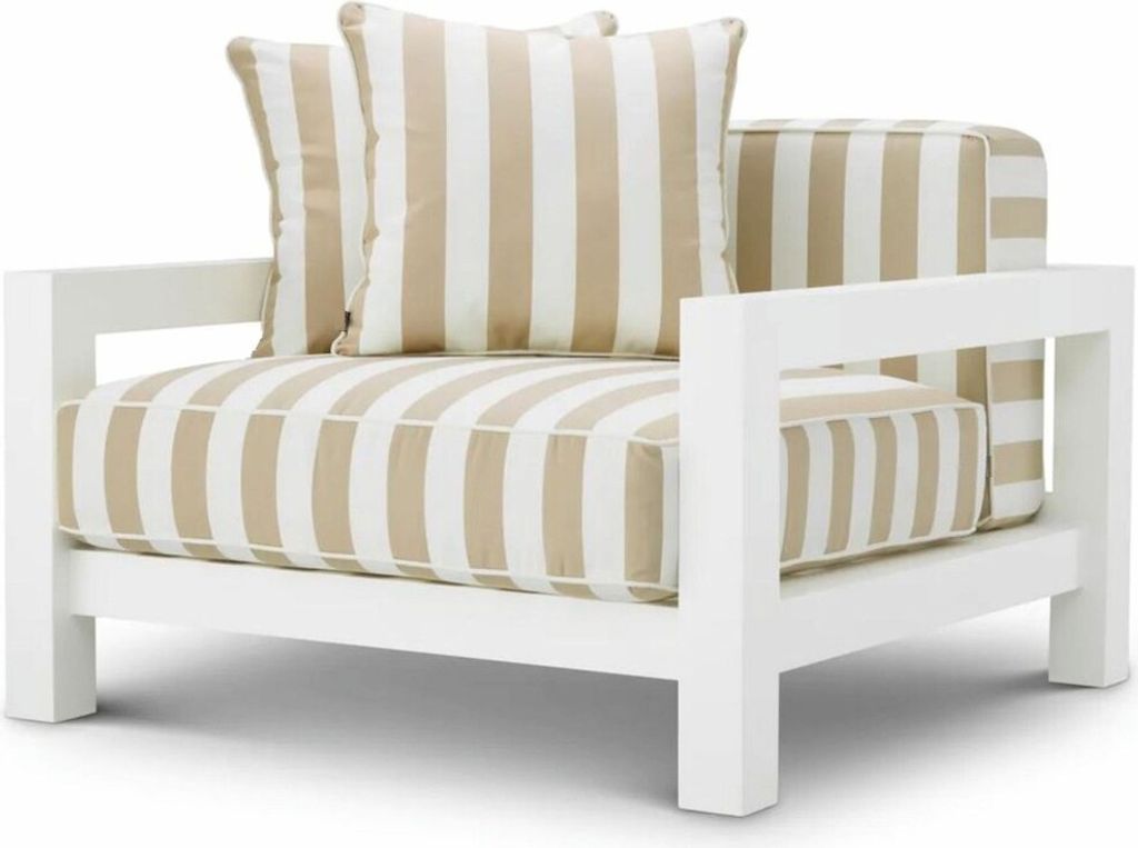 Casa Padrino Luxus Outdoor Garten Sessel Matt Weiß / Beige 101 cm - Luxus Garten Möbel