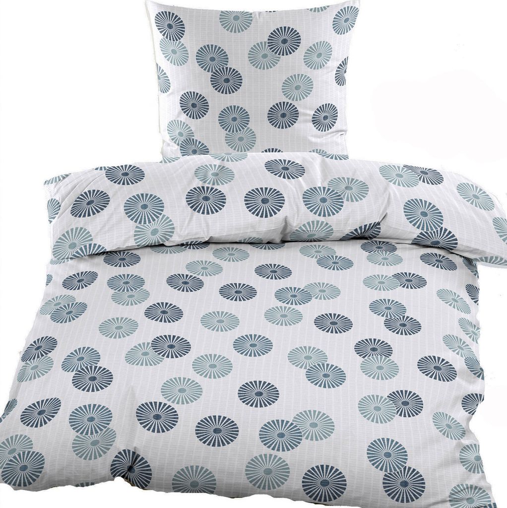 2-tlg. Seersucker Bettwäsche 135x200 +80x80cm, weiß, Kreise/Punkte, bügelfrei