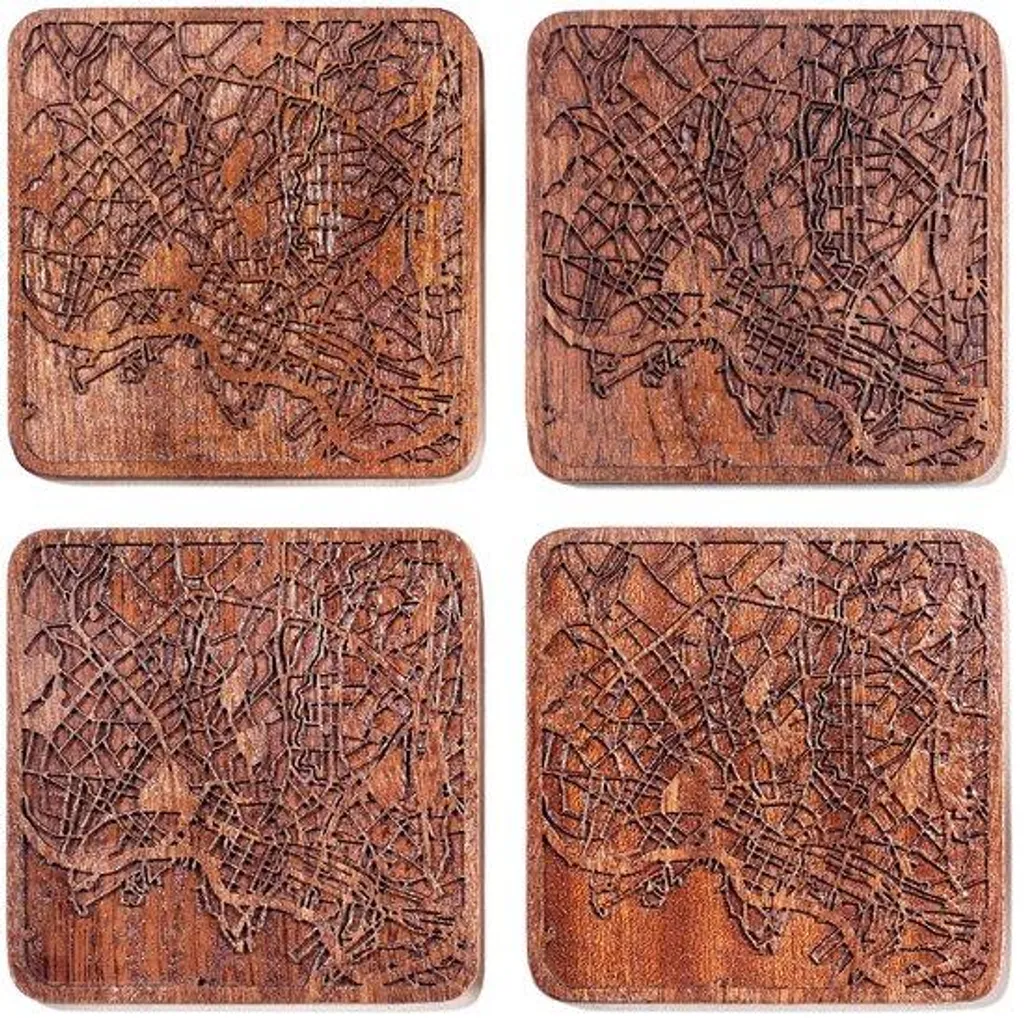 Service de table en bois sapelli 4 pièces, idéal pour cadeau original