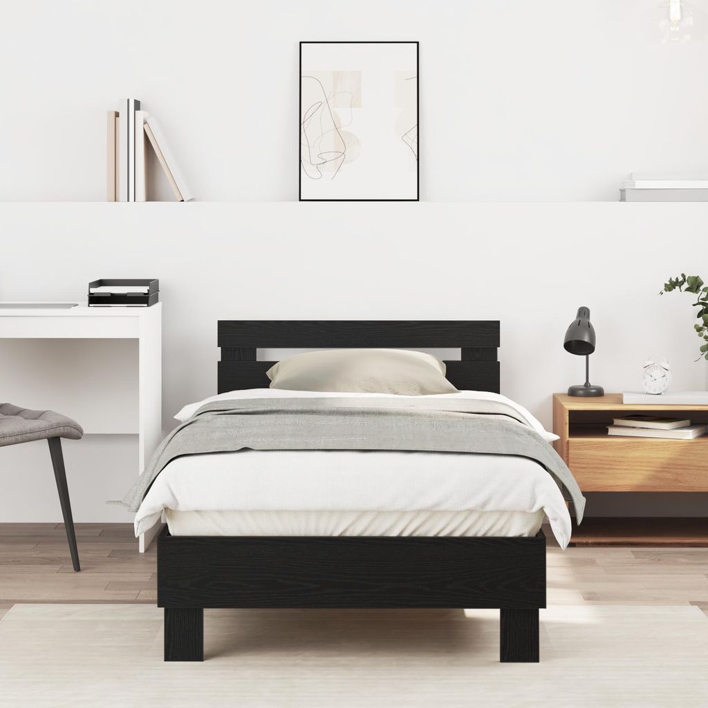 Schlichtes Schwarzes Eichenbettgestell Schwarze Eiche Massivholz Eiche Design Klassische Betten Neu768493