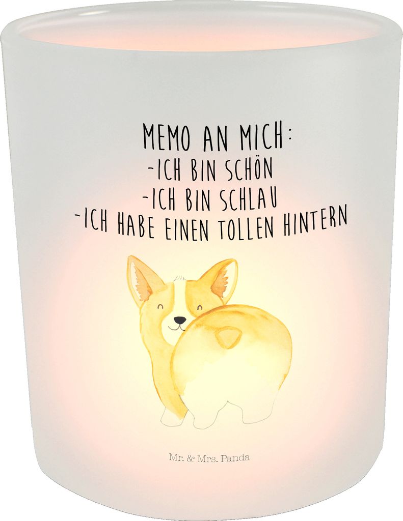 Mr. & Mrs. Panda Teelichthalter Glas Corgi Po - Transparent - Geschenk, Hund, Achtsamkeit, Sprüche, Deko, Positiv, Kerzenhalter, Kerzenglas, Corgi...