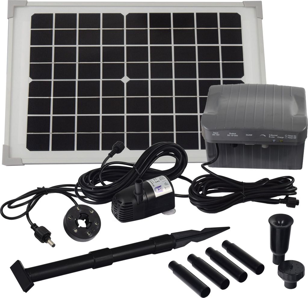 Agora-Tec Solar Springbrunne Teich - Pumpe - Set mit Akku und LED Licht 10W-BL-V2.0