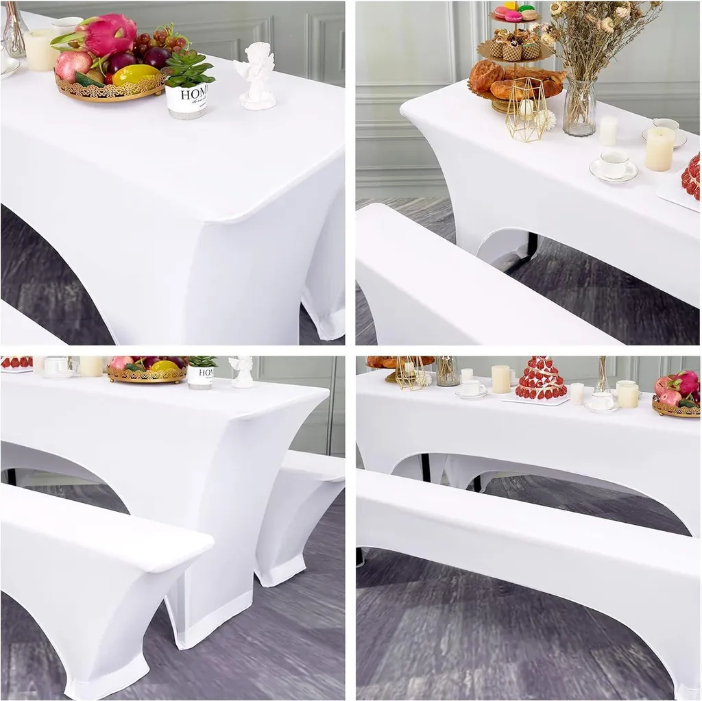 Set de housses pour tables de bière blanches 220x50cm élastique pack de 3 - 6