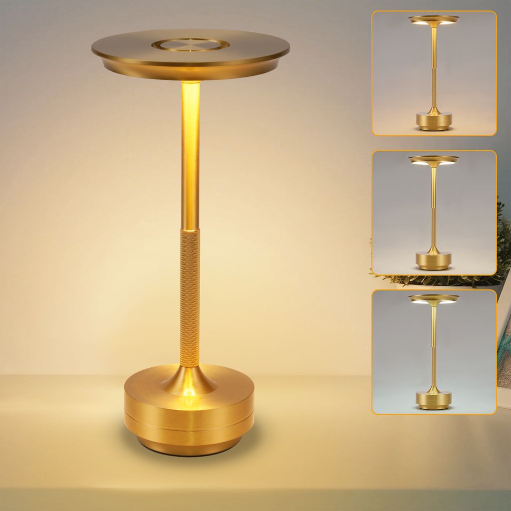ZMH Nachttischlampe Kabellos Tischlampe Akku LED Tischleuchte Touch Dimmbar Lampe mit USB Aufladbar Batterie Tischlampen Gold für Modern Fensterba...