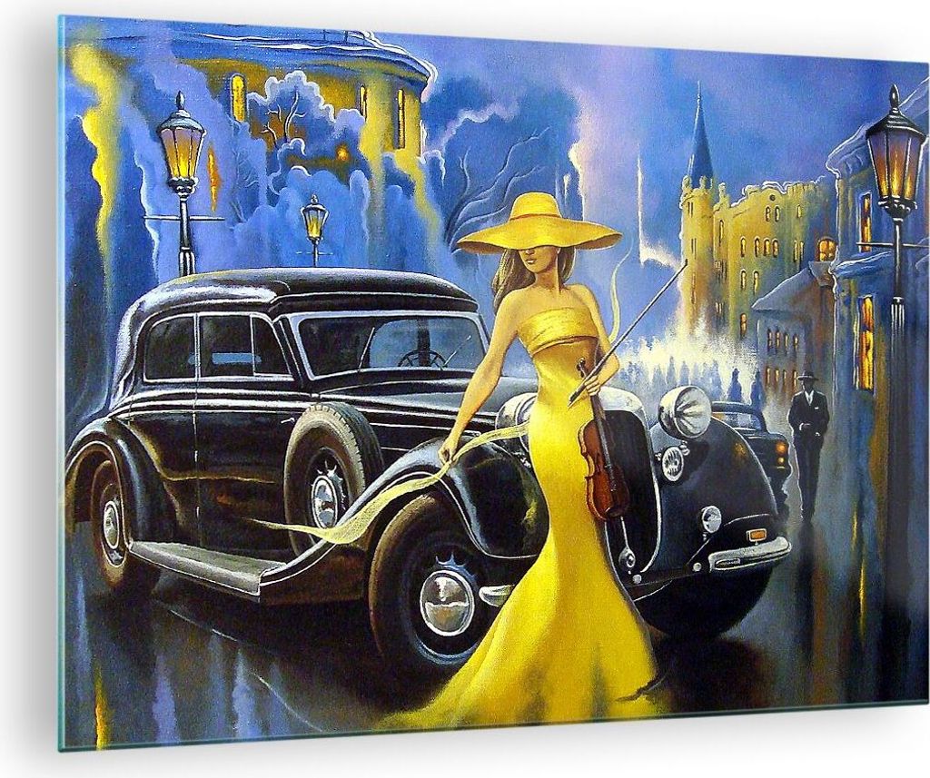 Bilder auf glas - frau retro stil - 70x50cm - Glasbilder - Wandbilder - Kunstdruck - zum Aufhängen bereit - Wanddekoration aus Glas - Glas Bilder ...