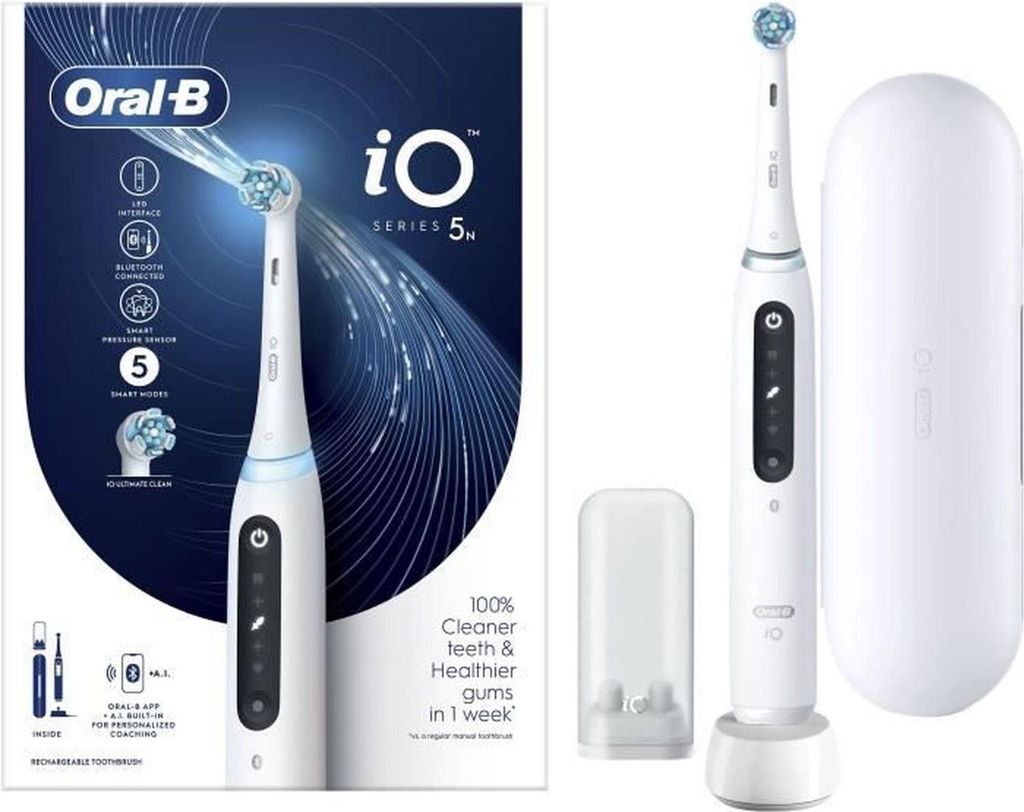 Oral B iO 5N Weiße elektrische Zahnbürste Bluetooth Anschluss 1 Bürste 1