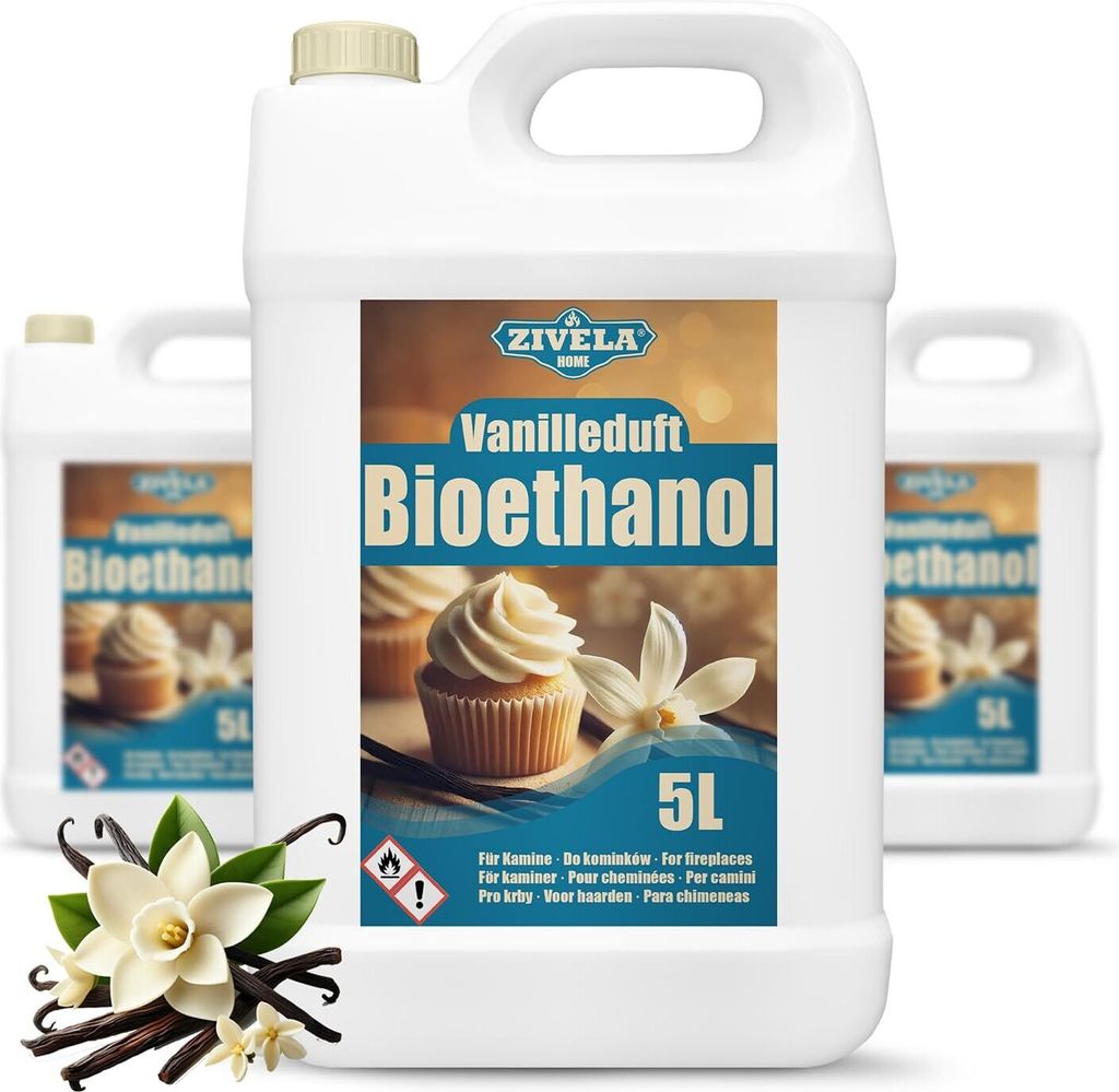 Bioethanol 96,6% 15L | Alkohol Vanilleduft 96,6% 3x5L | Bioethanol für Kamin, Tischkamin, Bioethanol Kamin | Bioethanol Vanilleduft | Saubere Verb...