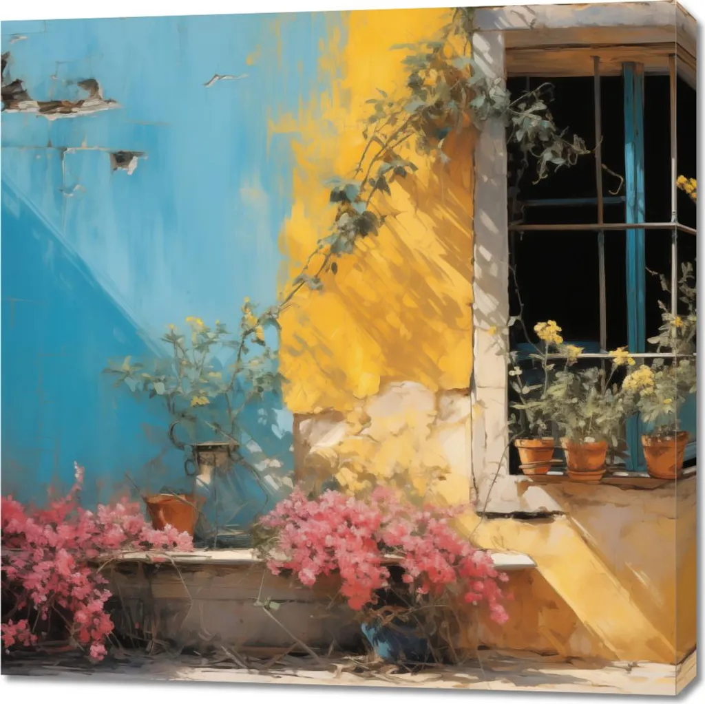 Décoration Murale Rue Ensoleillée - Grand Tableau Carré 90x90 cm Chic