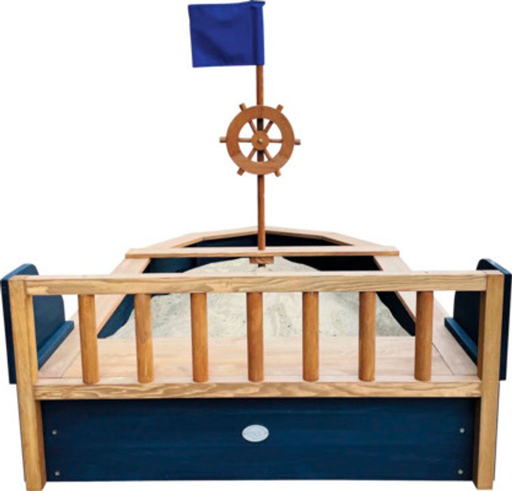 Outsunny Sabbiera per Bambini in Legno a Forma di Nave dei Pirati con Vano Contenitore, 158x78x45.5 cm | Italy