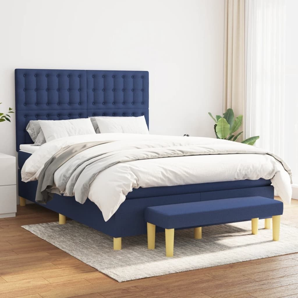 Boxspringbett mit Matratze Blau 140x200 cm Stoff , Klassische Betten Design 2024