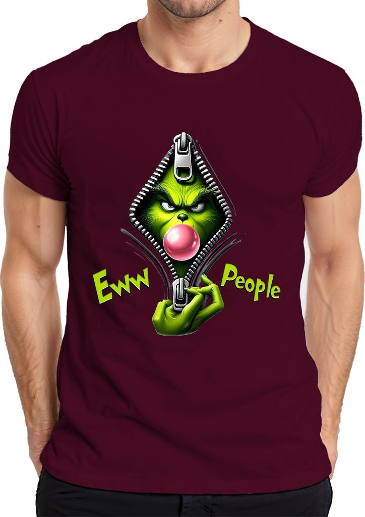Eww People grünes Gesicht Reißverschluss Kaugummi sarkastisch Herren T-Shirt, Burgundy, XL