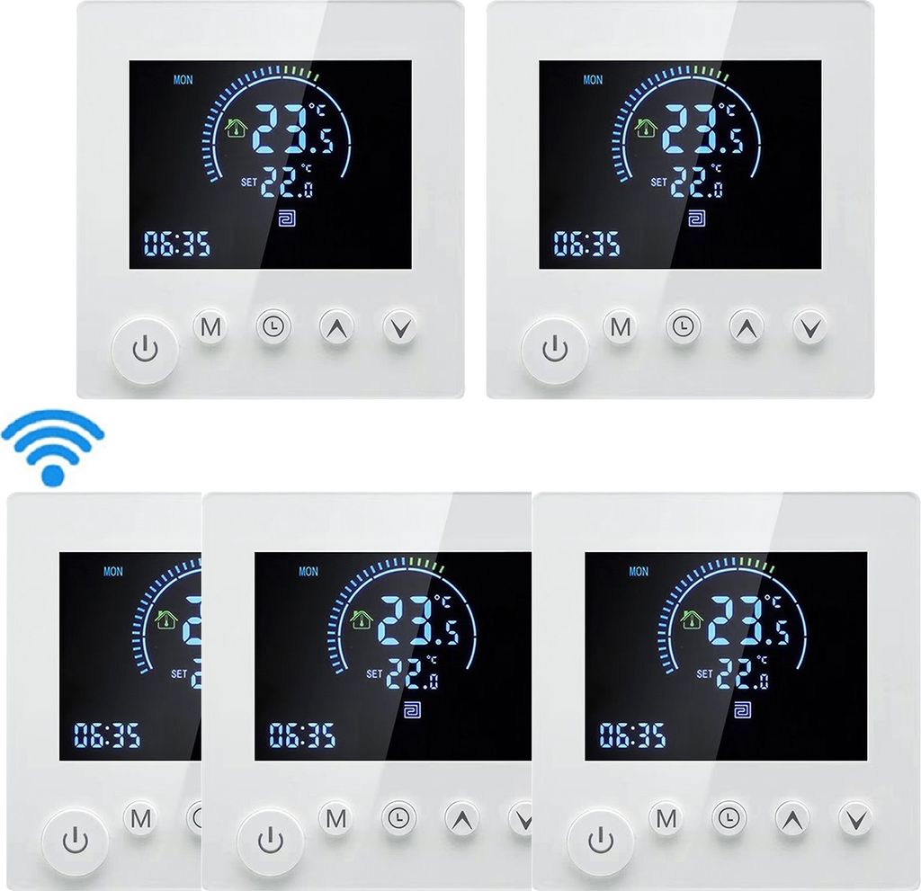 5X Tuya Smart WiFi Wandthermostat, programmierbare Fernbedienung, NTC-Sensor, Digital LCD Raumthermostat Thermostat fuer 3A Warmwasserbereitung Wan...