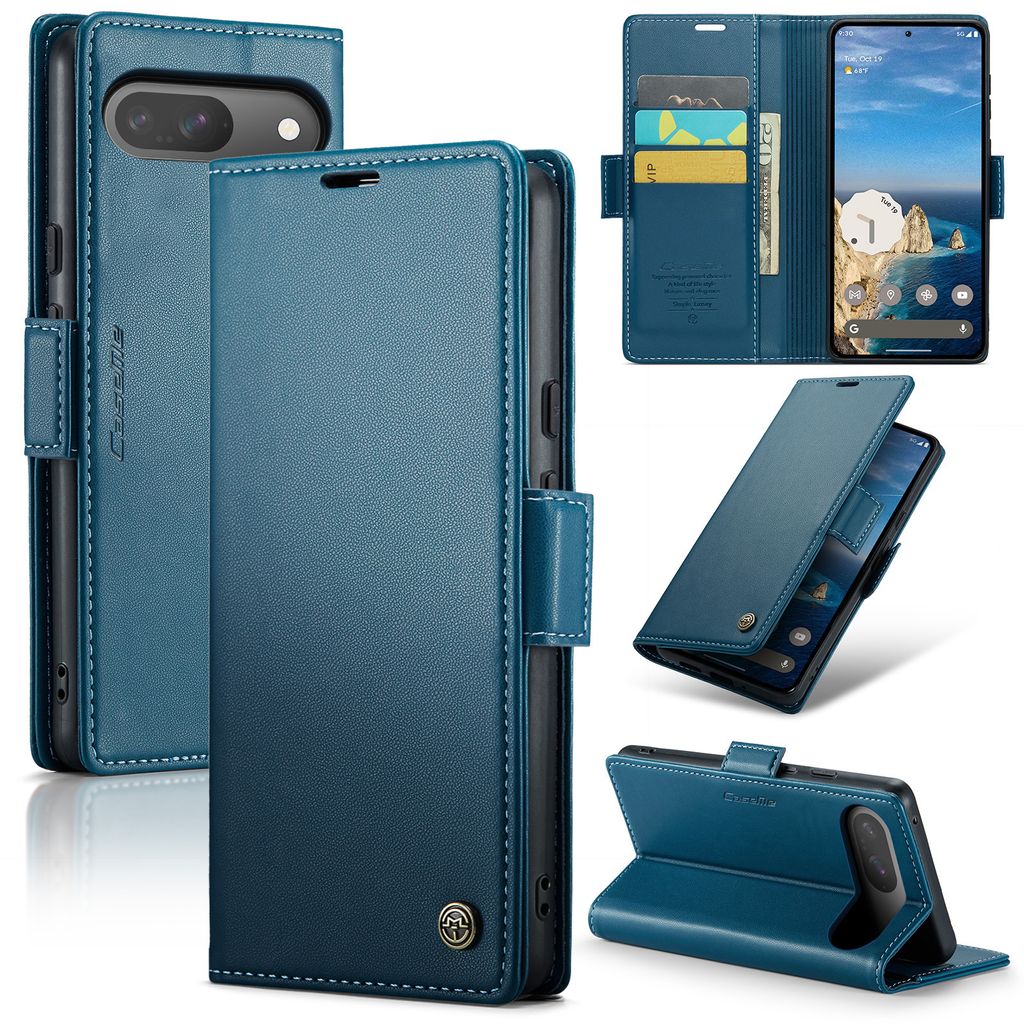 Lederhülle für Google Pixel 9 / Pixel 9 Pro Brieftasche Kartenfach Schutzhülle mit Standfunktion Blau