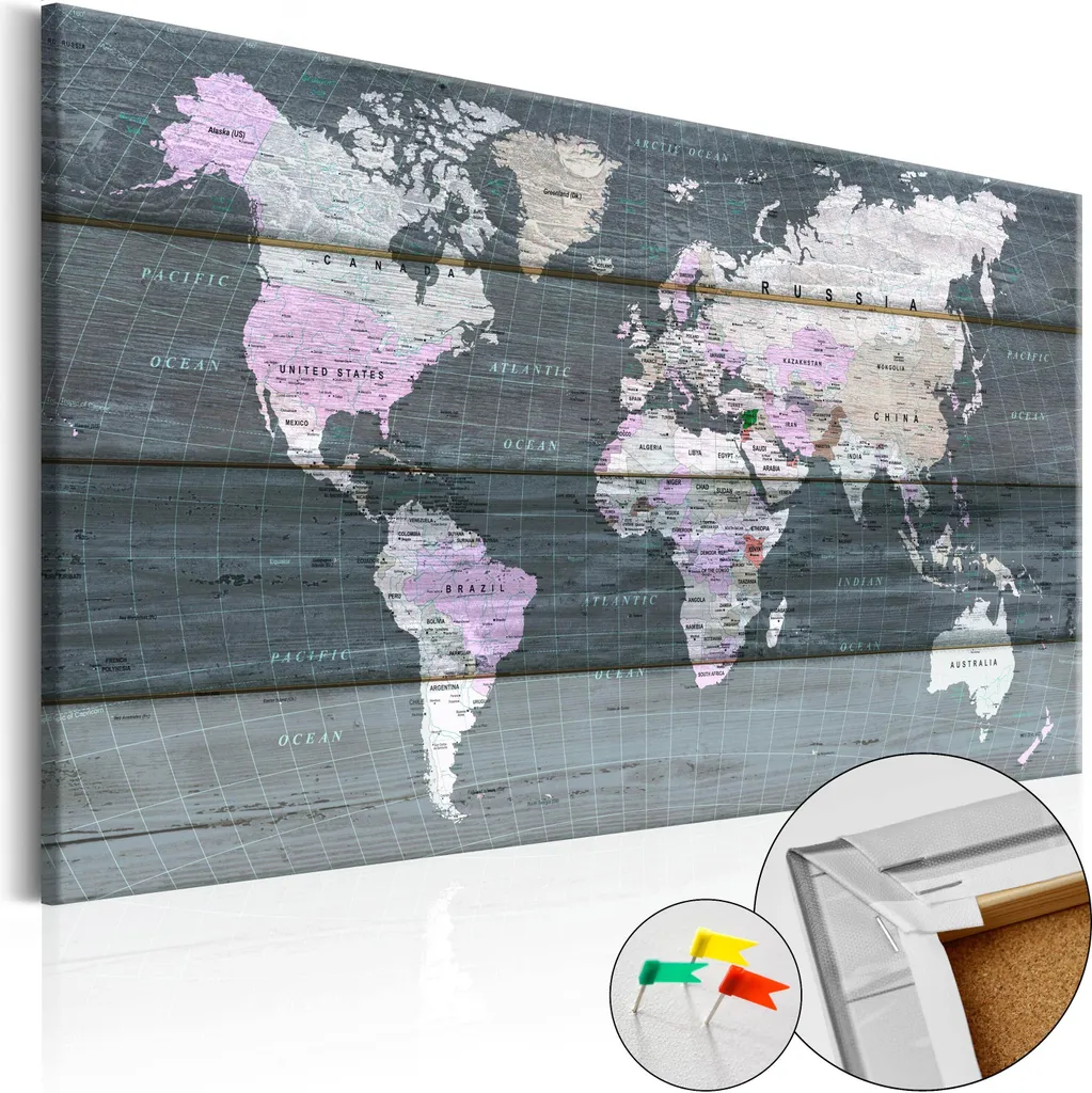 Bacheca Sughero Mappa Mondo 120x80 cm - Quadro Viaggio k-B-0015-p-c