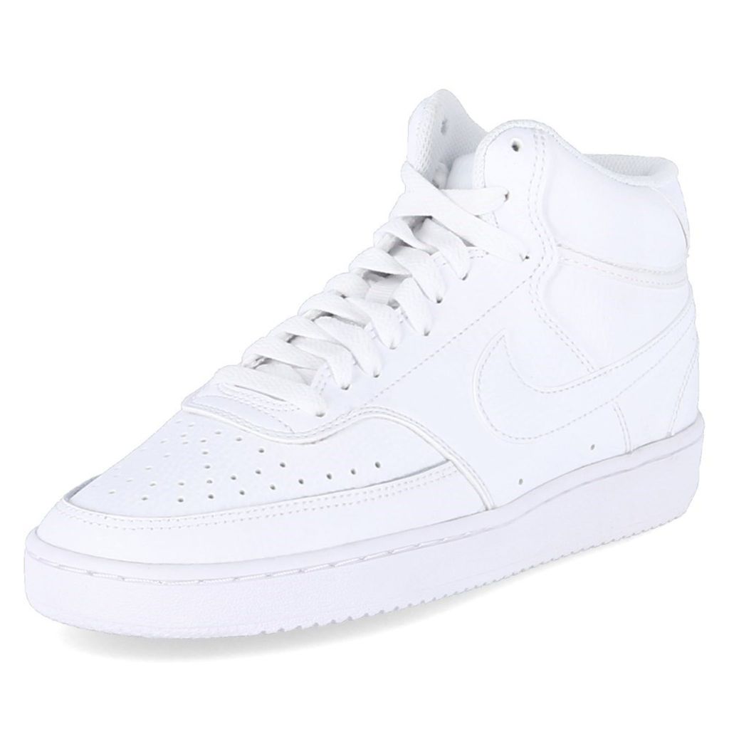 A white Nike Court Vision Mid shoe for women.