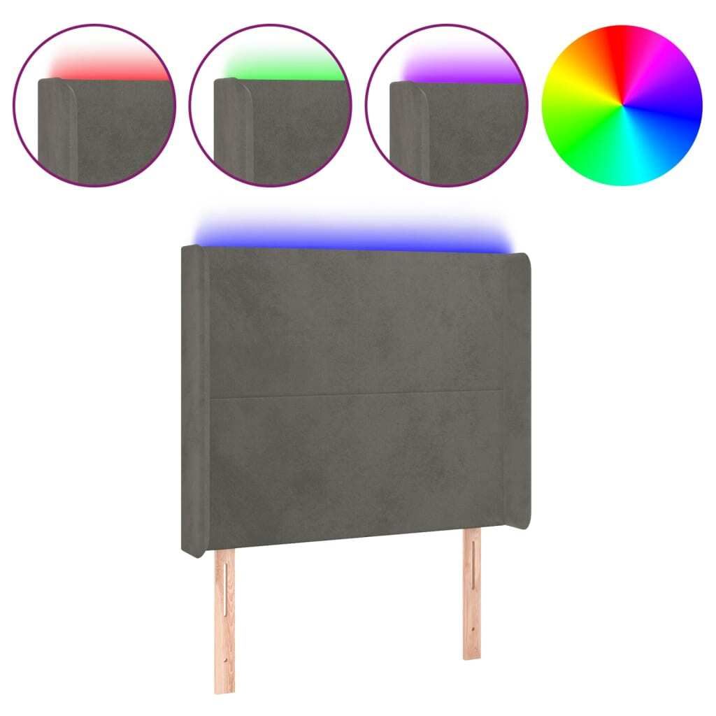 vidaXL LED Kopfteil Dunkelgrau 93x16x118/128 cm Samt