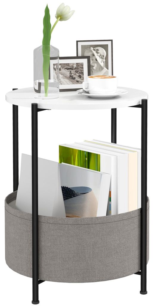 HOMCOM bijzettafel, salontafel met mand van stof, ronde Productafbeelding 