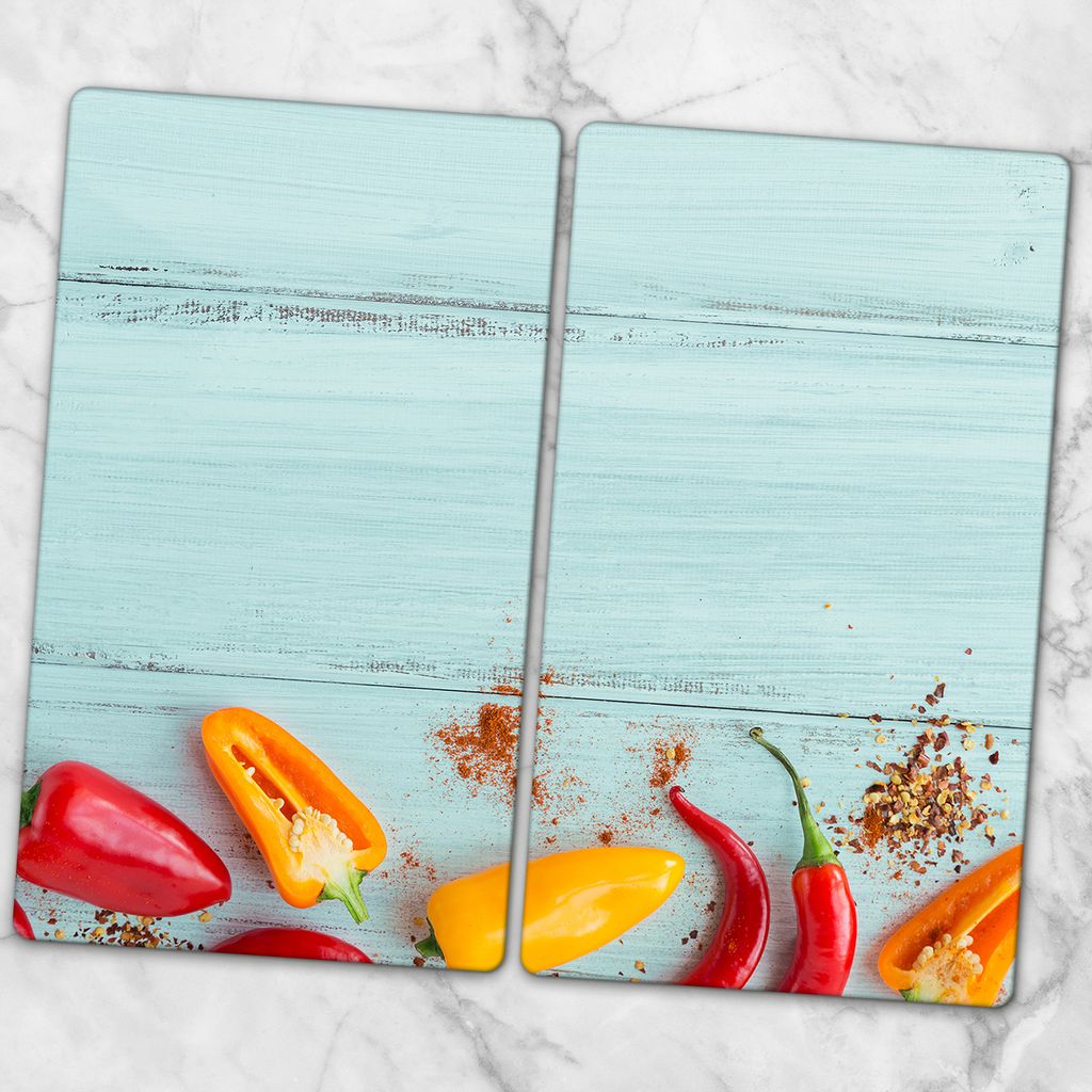 Glas-Herdabdeckplatten Glaskeramikkochfeld-Abdeckung Spritzschutz Glas 2x30x52 cm - Farbige Früchte