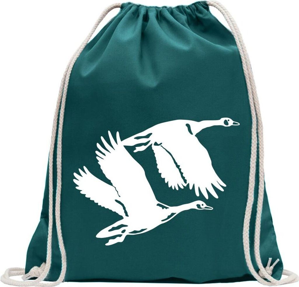 Kiwistar - Turnbeutel - petrol - Enten - Flugenten - Duck - Fun Rucksack Sport Beutel Gymsack Baumwolle mit Ziehgurt